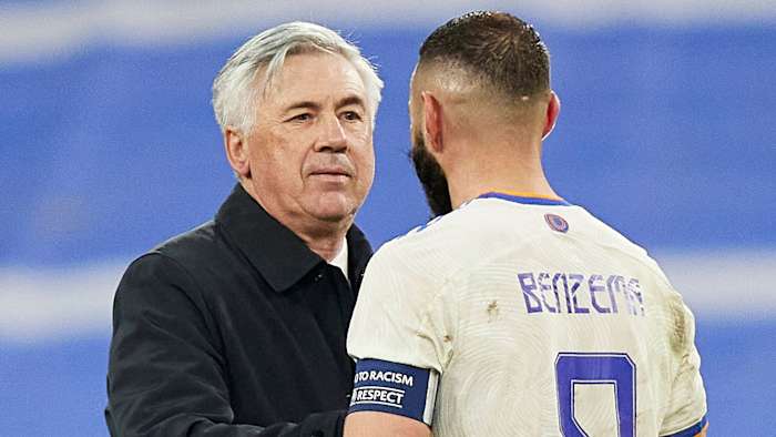 Real Madrid’s Carlo Ancelotti and Karim Benzema